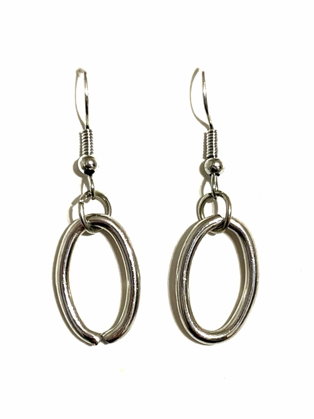 Silver Oval Drop Earrings